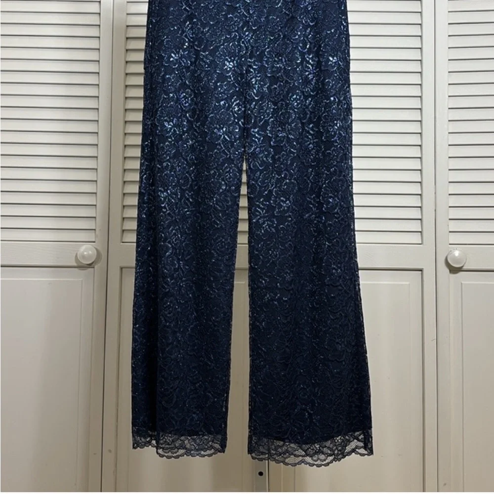 J. Crew Blue Lace Wide Leg Pants with Elegant Print and metallic silver thread - Picture 6 of 12